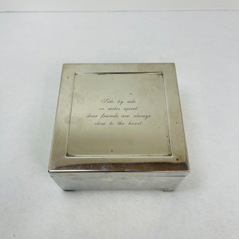 Red Envelope Silver Keepsake Box Engraved Friends Quote Square Trinket Jewelry
